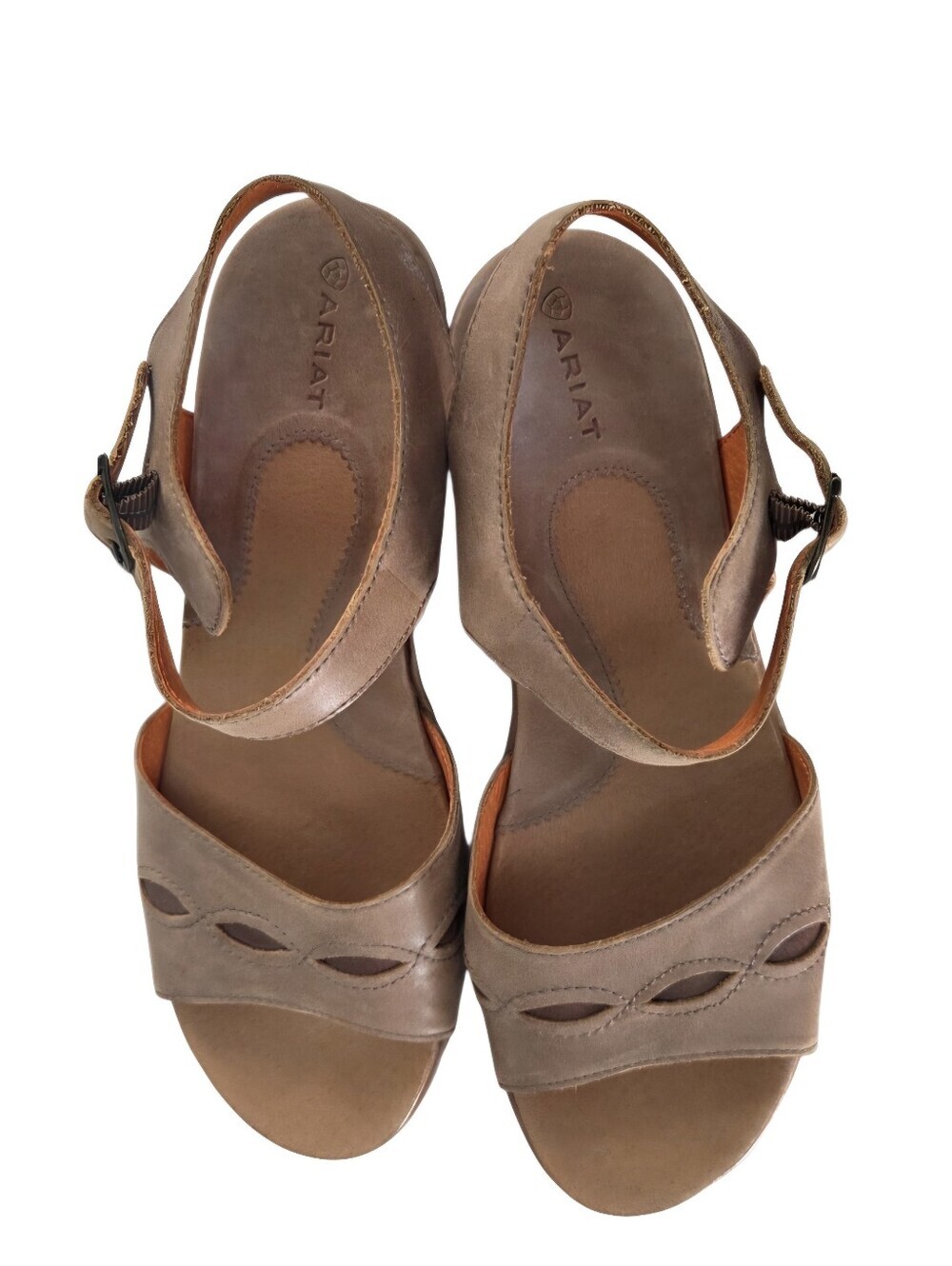 Ariat Sandy Brown Leather Comfort Wedge Brown Sandals Size 8B - Picture 2 of 10
